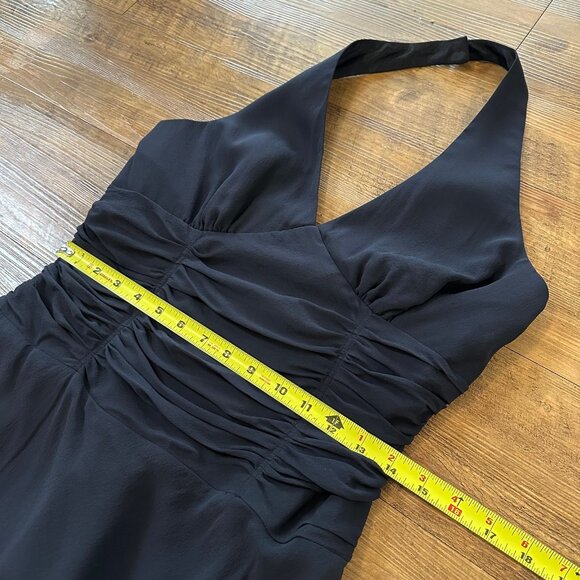 Vintage 90s Y2K Womens Silk Black Babydoll Midi Dress Size 8 Ruched Whimsigoth - Picture 4 of 9